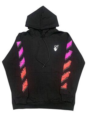 OffWhite Marker‑Style Purple‑Orange Graffiti Arrow Unisex Cotton Loose Pullover